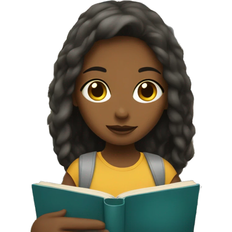 Girls sitting in a library reading a book emoji