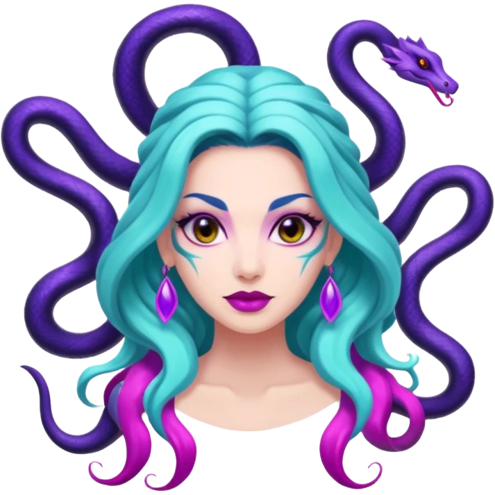Beautiful Queen Hydra sea witch with seven snake heads, with the colors of cyan, hot pink, purple, white, and black emoji