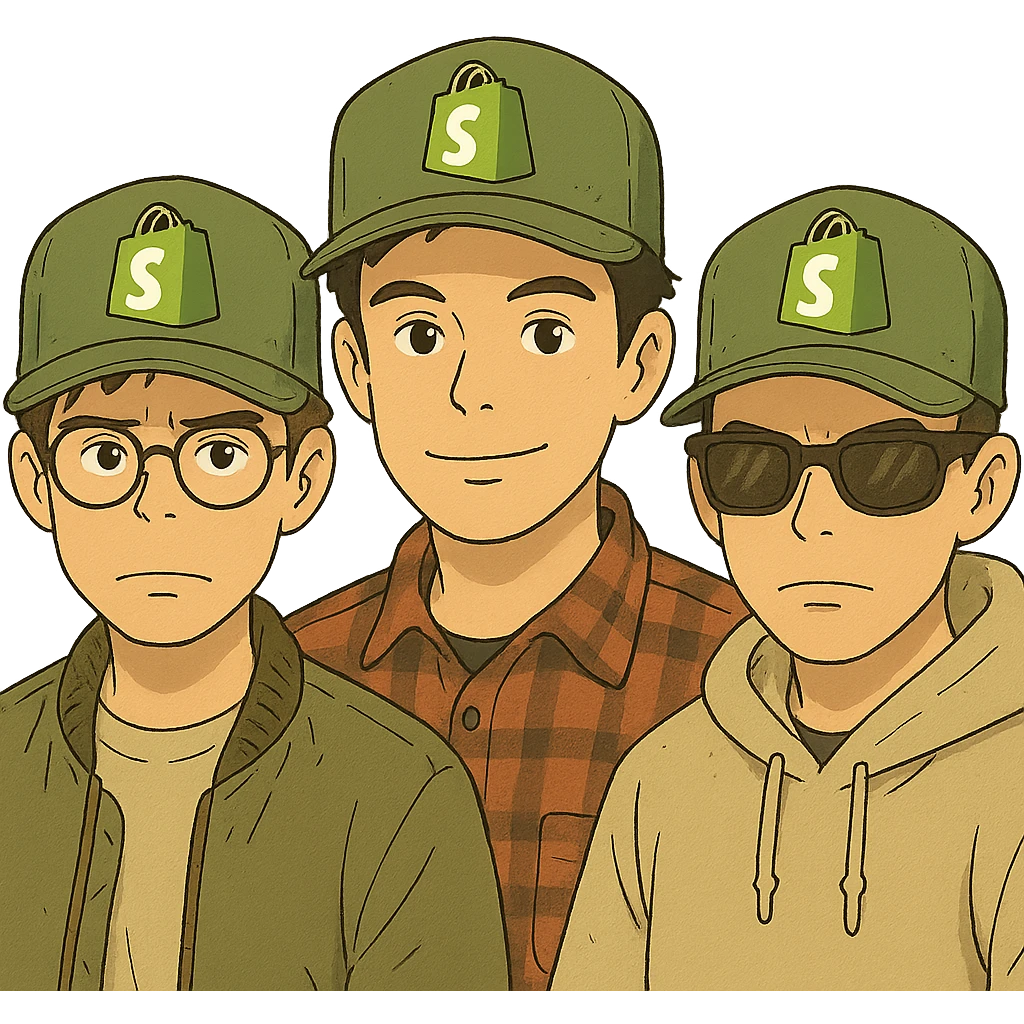 the Beastie Boys wearing hats with the Shopify logo emoji