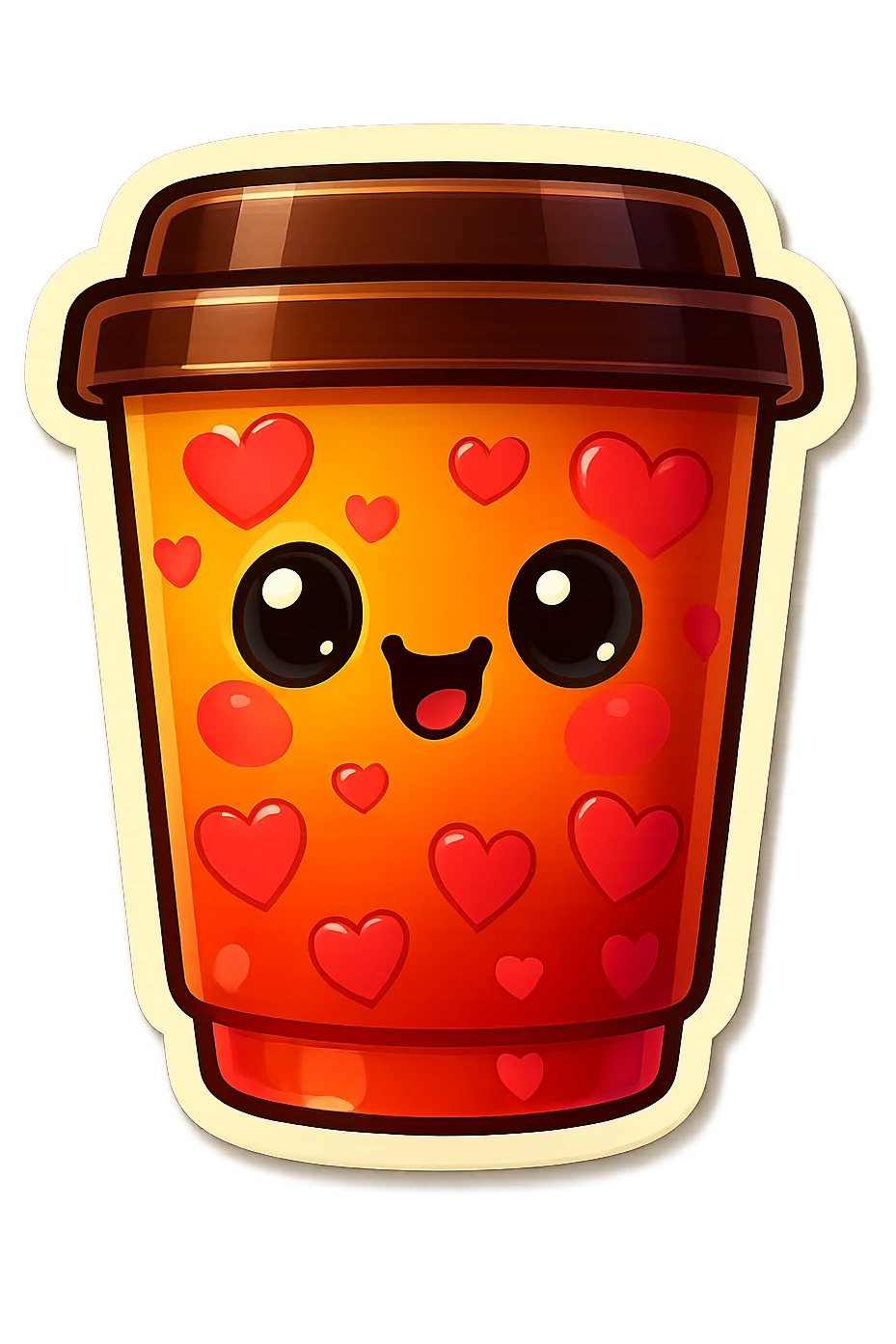 Tall coffee cup, flirty, covered in hearts emoji
