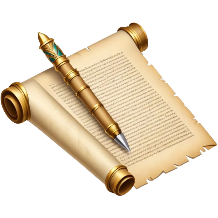 An icon showing a rolled parchment scroll, a quill pen, and ancient landmarks like pyramids and columns in the background. The design symbolizes the study of past civilizations, events, and heritage. Transparent background emphasizes the timeless exploration of human history. emoji