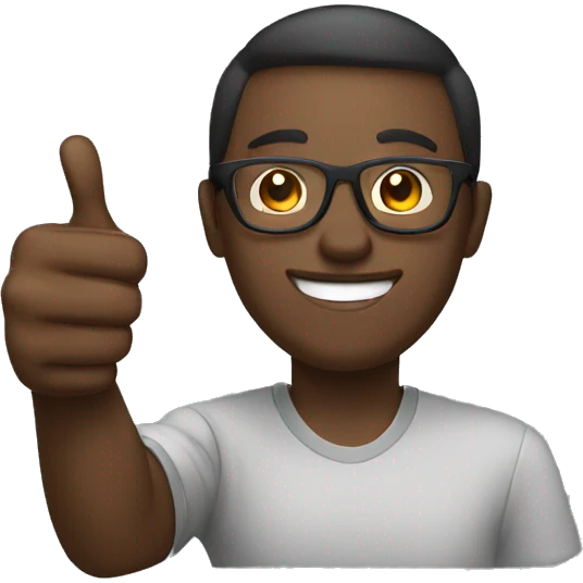 dark-skinned man with glasses and short hair with thumbs up sign emoji