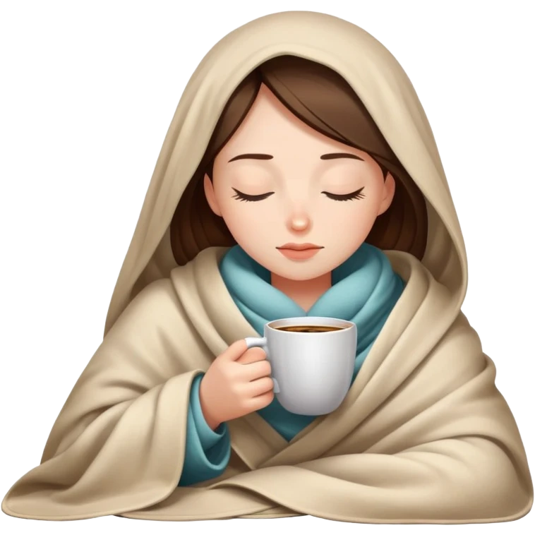 girl inside a blanket sipping coffee eyes closed emoji