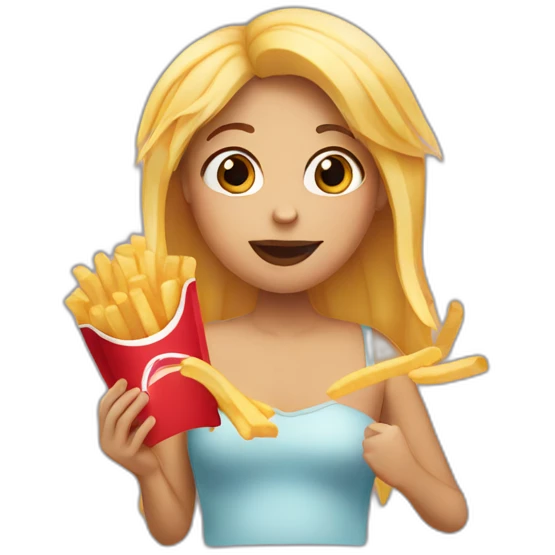 a girl eating french fries emoji