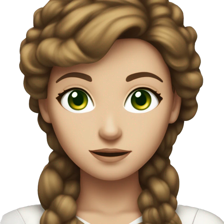 Caucasian Woman named with brown hair green eyes named Ashley who is in the X-Men emoji