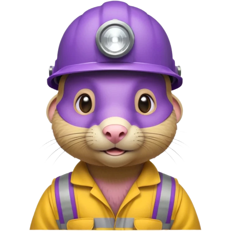 a mole rat, purple helmet, headlamp, yellow worker cloth emoji