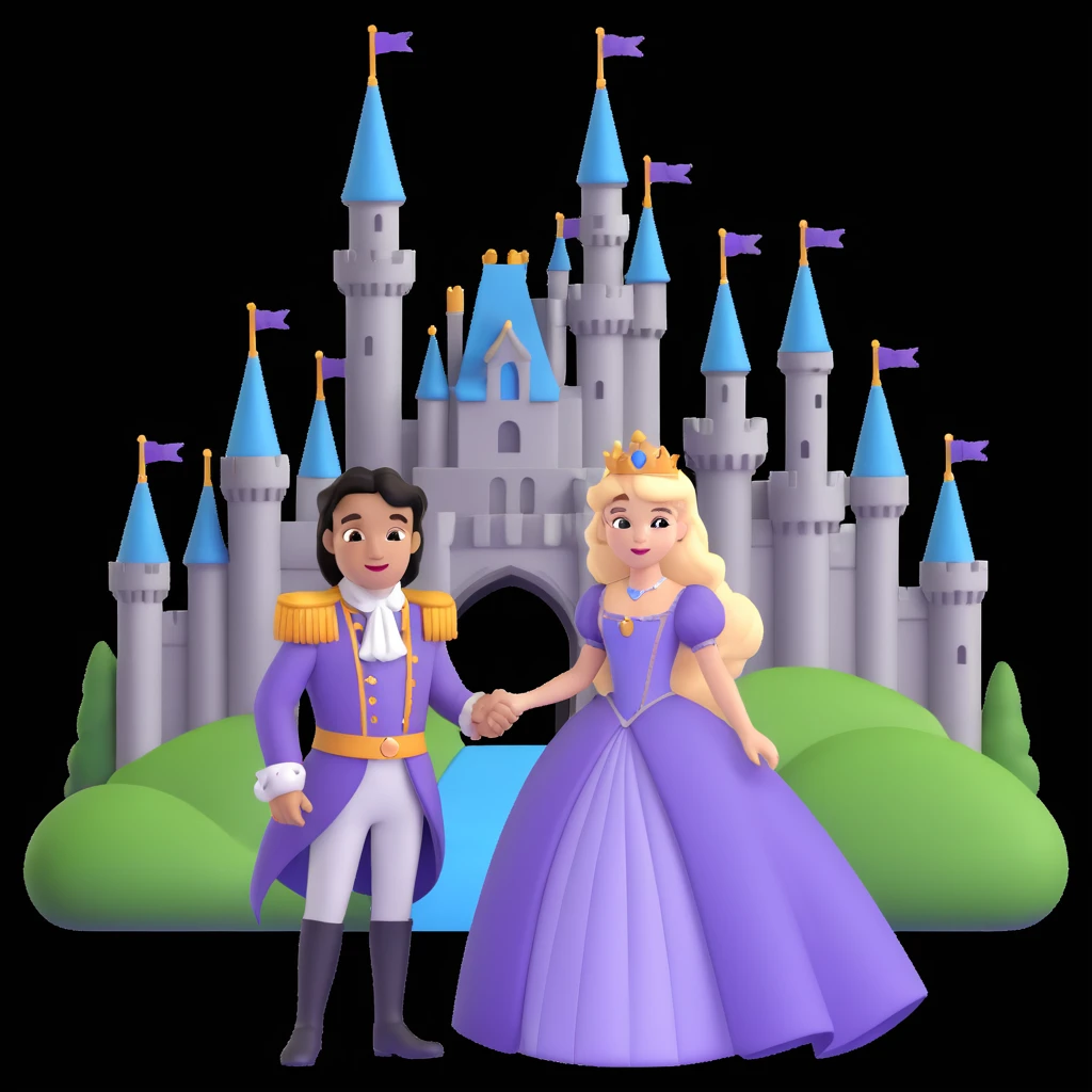 prince and princess Disney dress close up photo in castle background emoji