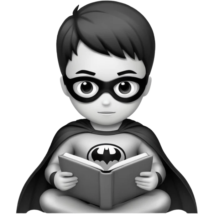Superhero kid reading a book lineart black and white, wall art  emoji