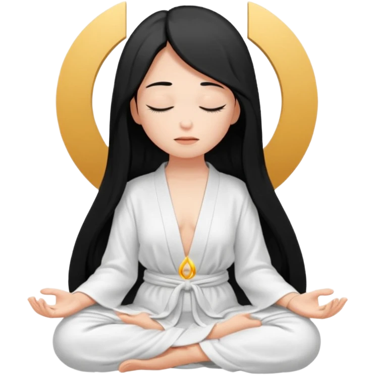 명상하는 검은긴생머리 여자 피부는 하얗고 눈 감은 emoji