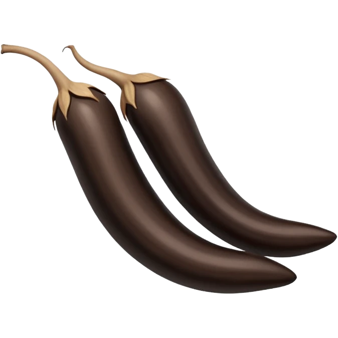 A realistic illustration of black ginseng root (heuksam) in the style of iPhone emoji: glossy dark brown-black color, smooth gradient shading, subtle texture details on the root surface, elegant natural curves, clean simple shapes, no outlines, slight 3D depth, high-quality digital illustration.
 emoji