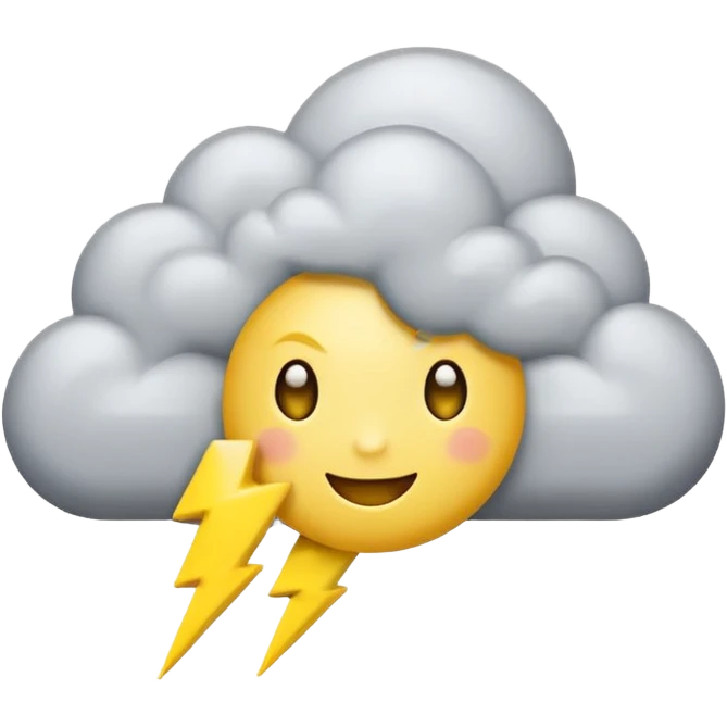 cute Thunderstorm Cloud, eyes, yellow lightning bolt gray emoji