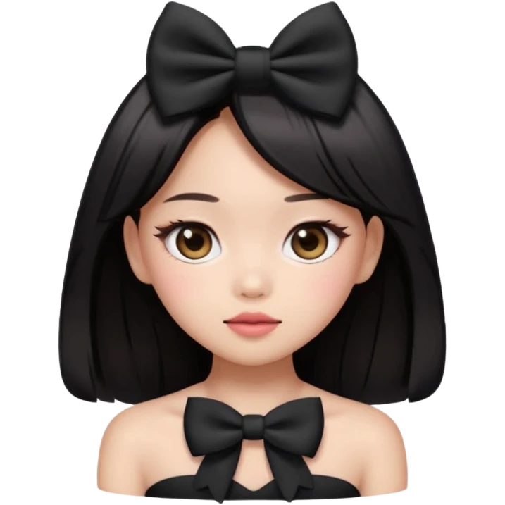 “Cartoon emoji of Jennie from BLACKPINK, heart-shaped face, almond upturned eyes, defined jawline, soft blush, chic expression emoji