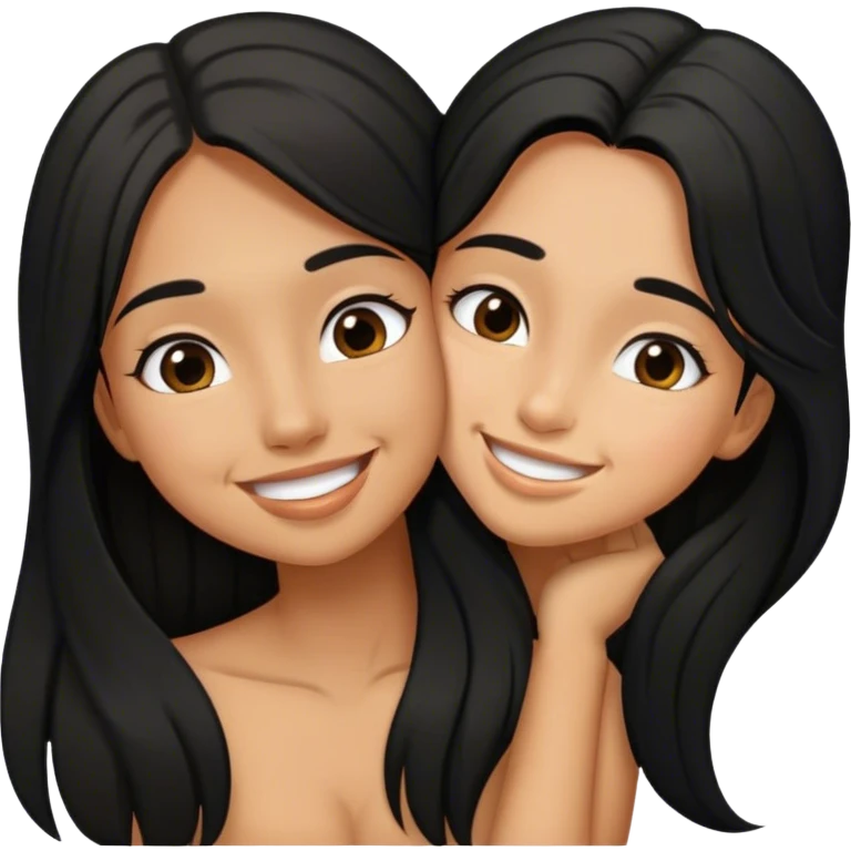 Tan girl with black long hair kisses smiles emoji