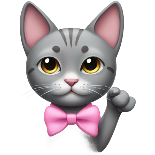 Grey cat sticking middle finger with pink bow  emoji