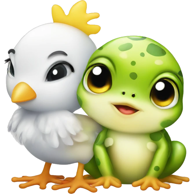 cute baby chick AND cute frog emoji