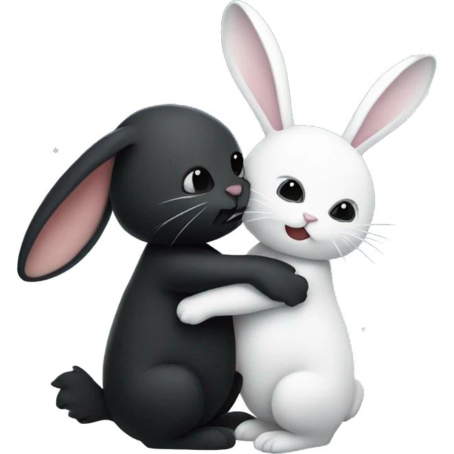 Black rabbit hugging white rabbit with moon behind them emoji