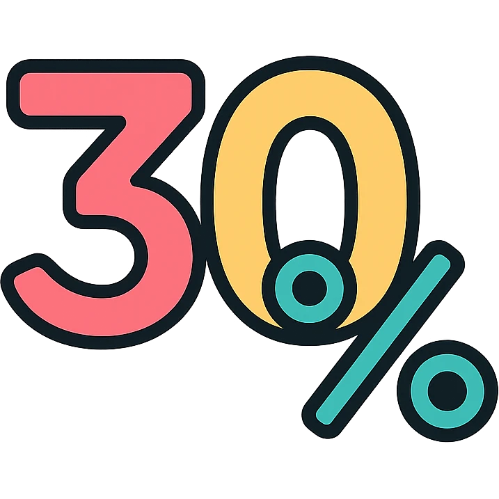 the number 30% in a modern icon style, clear and bold, suitable for use as an app icon, simple and clean look emoji