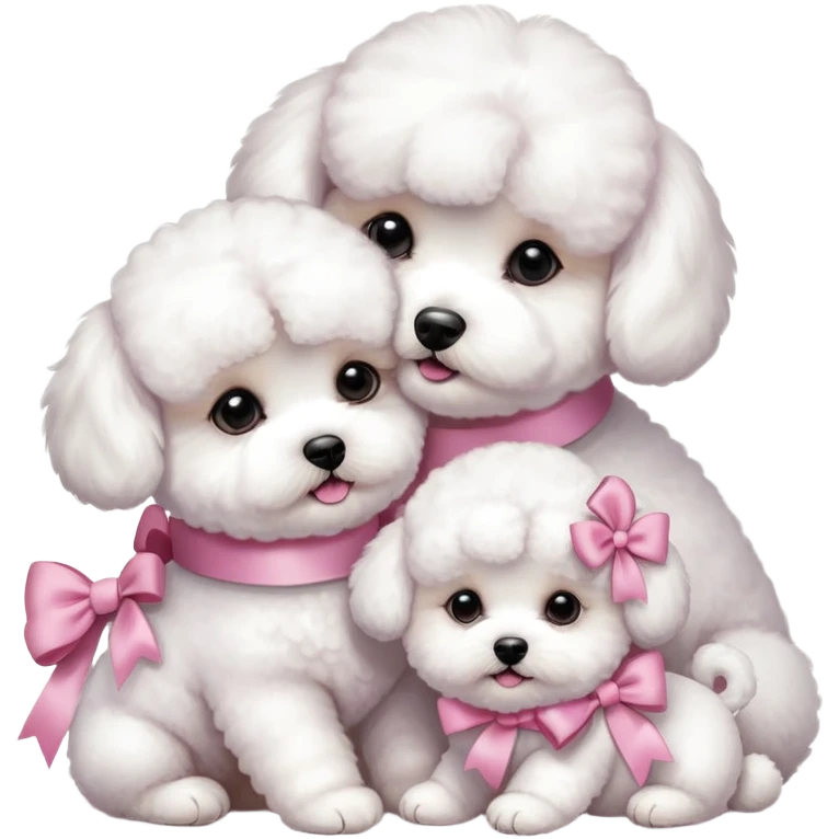Two Bichon frise girls mom and baby girl pink emoji