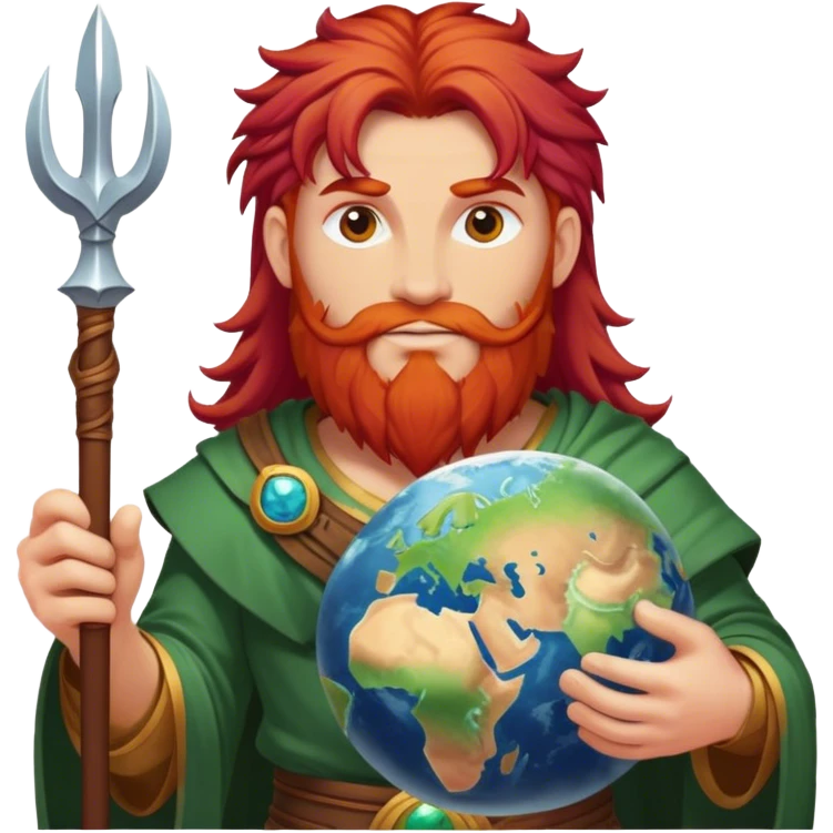 Giant red haired god crafting earth emoji
