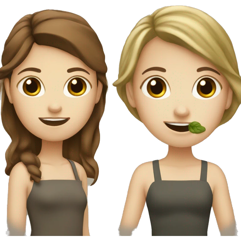 2 white girls with brown hair who eats pesto emoji