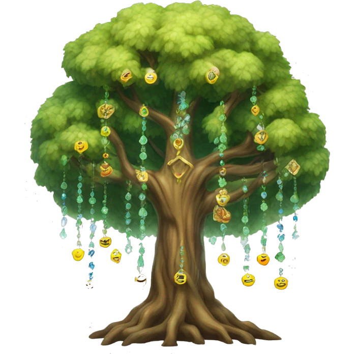 Spiritual tree with crystals hanging in it emoji