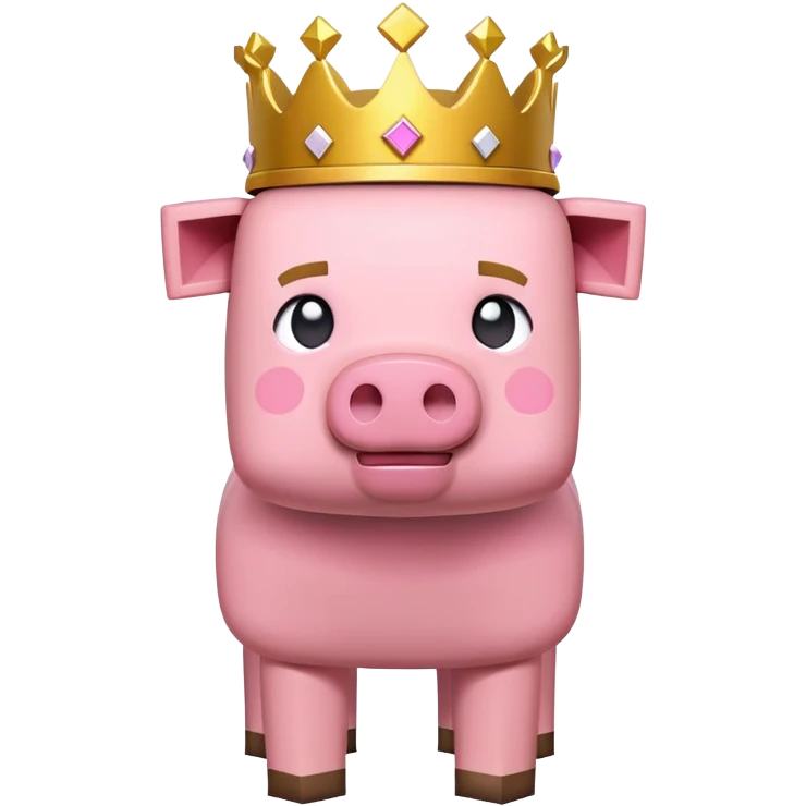 minecraft pig full body pink blocky animal square head square body wearing a crown emoji