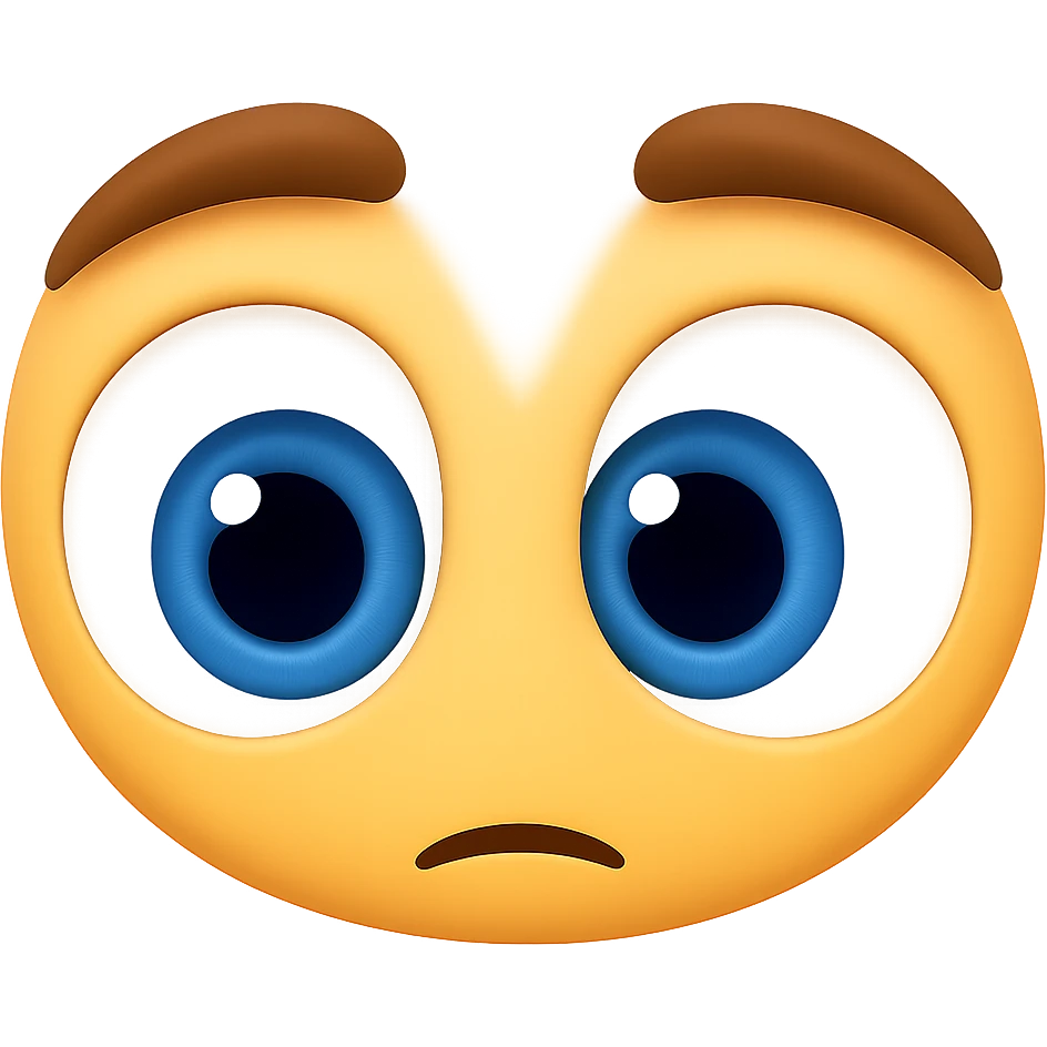 Create an eyes emoji inspired by the reference image but styled in iOS emoji style. The eyes should be large and expressive with blue irises, no face, just the eyes looking down. emoji
