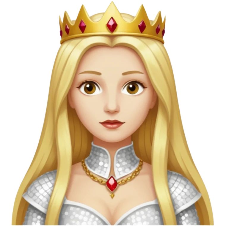 Katharina Siegel, Mistress of Vlad Tepes with long golden blonde hair, white sequin outfit emoji
