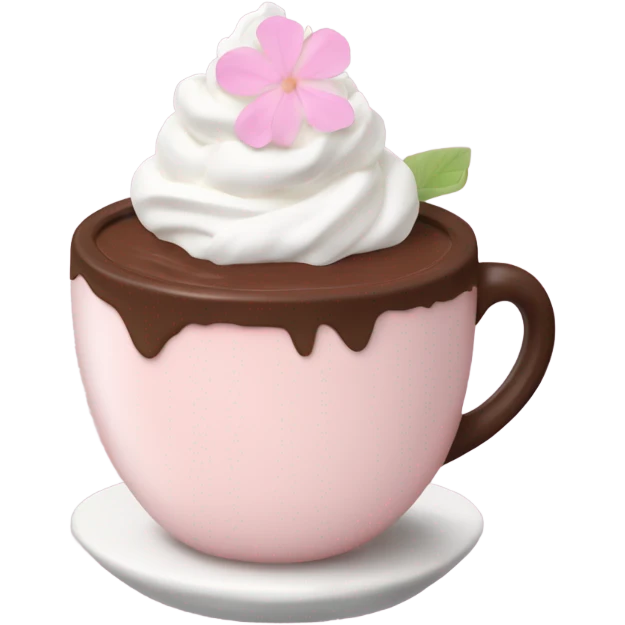 Hot chocolate with pale pink flower and whipped cream emoji