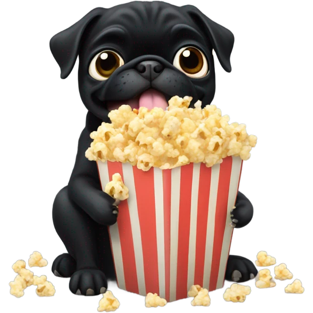 Black pug eating movie theater popcorn emoji