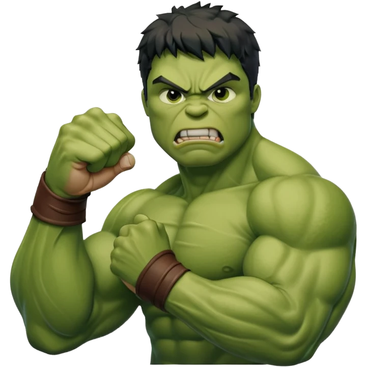 Create the Hulk punching his right fist into his left hand in anger. Hulk Smash emoji