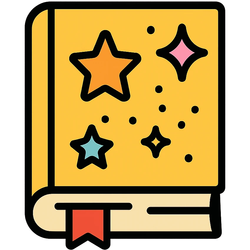 spellbook with stars and sparkles, colorful, color icon style emoji