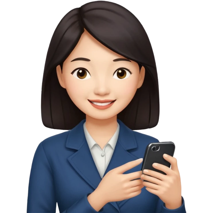 페르소나 요약 : 휴대폰을 보고 즐거워하는 여자, 40대의 아시아 여성이 한손으로만 휴대폰을 쥐고, 화면을 보면서 미소를 짓고 있어요. 시선은 휴대폰 화면으로 향하고 있어요. emoji