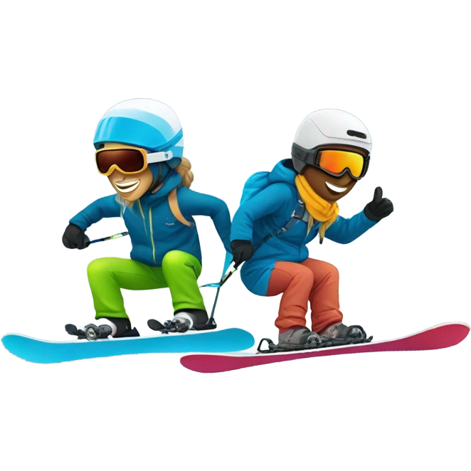 A skier and a snowboarder riding fresh powder  emoji