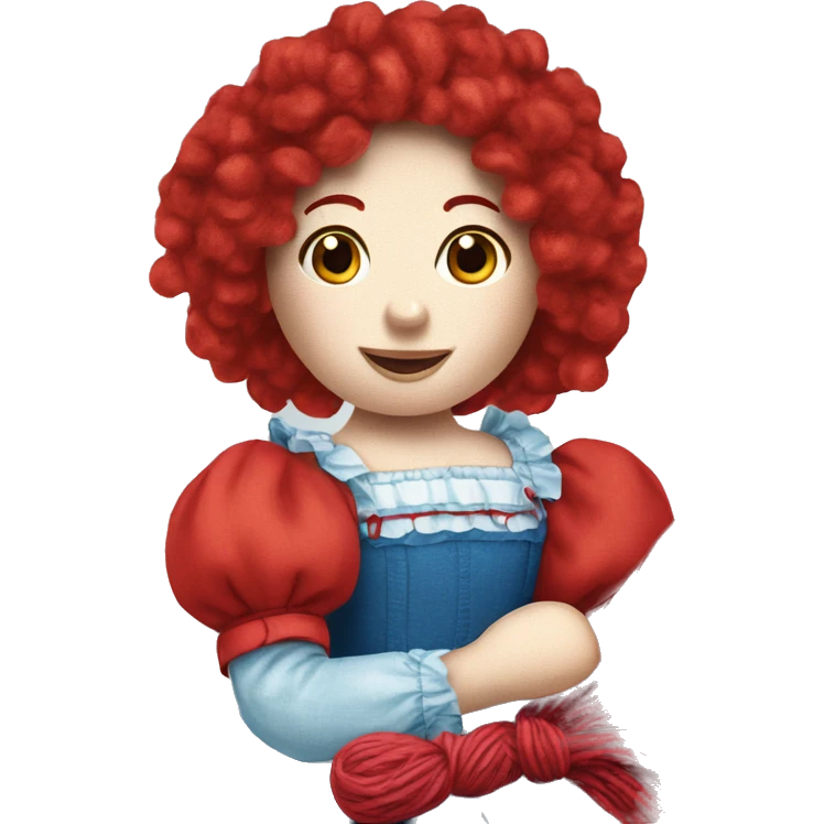 Raggedy anne doll, red yarn wig, blue dress emoji