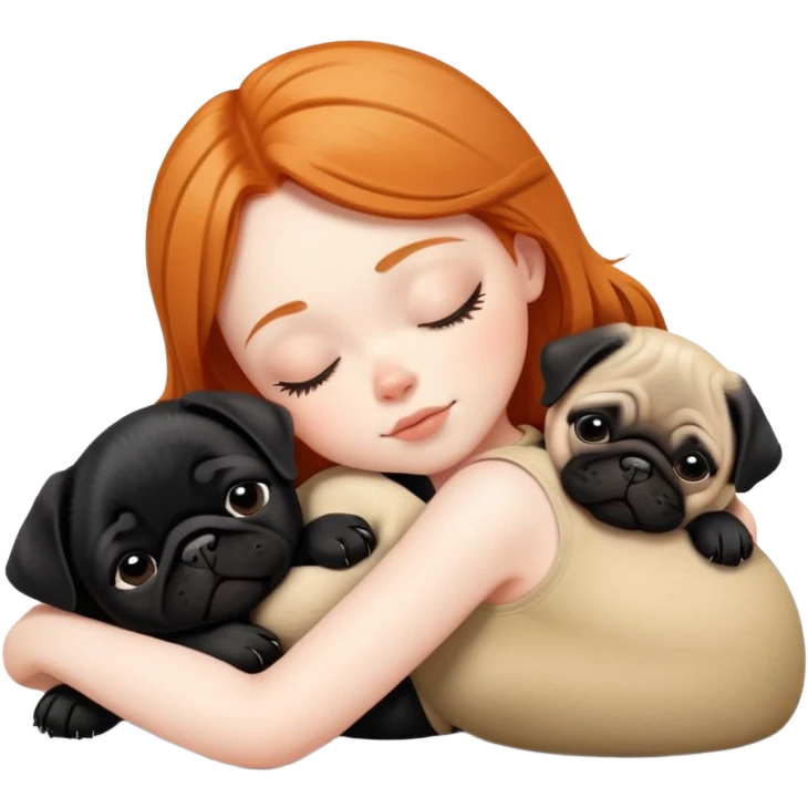 Sleeping ginger girl with black pug puppy emoji