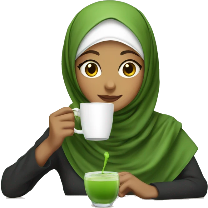 Hijabi girl drinking matcha  emoji