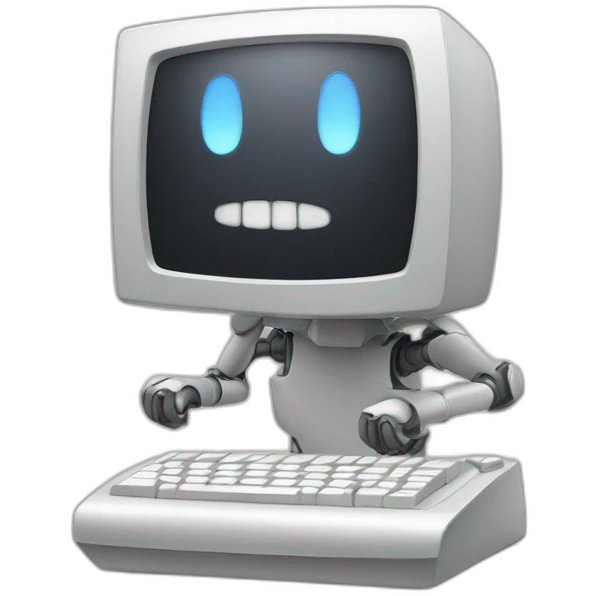 Anthropomorphic computer with a face, arms and legs doing something random emoji
