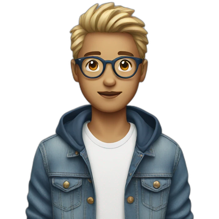A cool boy in a denim jacket and round glasses emoji