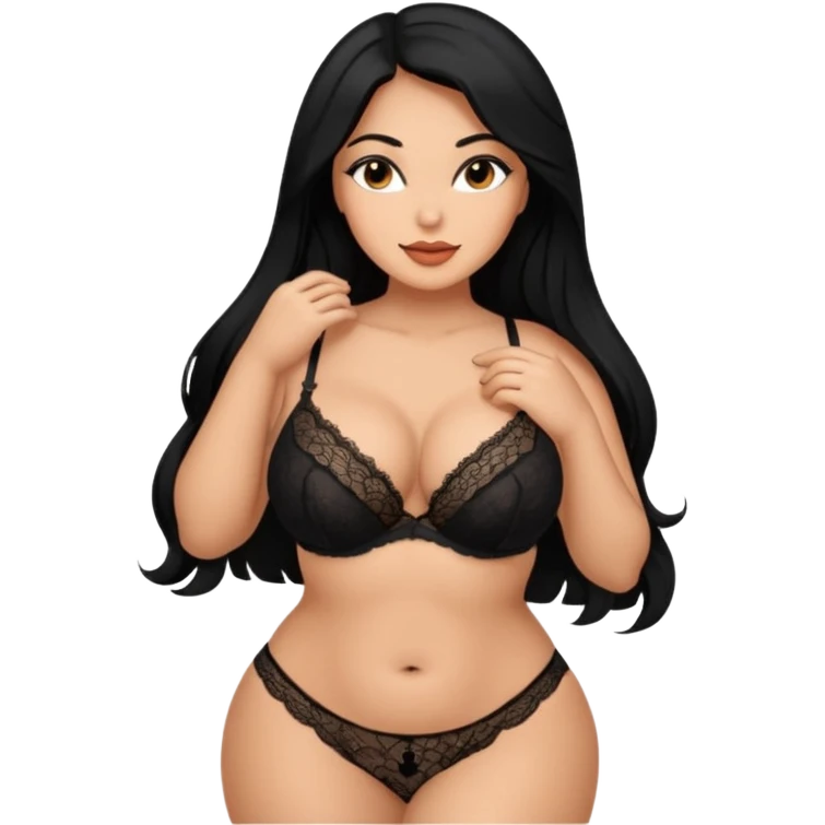 Curvy busty  tan Latina Woman with long black hair in lingerie found sexy poses emoji