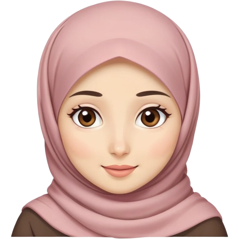 cute hijabi with white skin, brown eyes, flowy hijab, blushing cheeks, friendly expression emoji