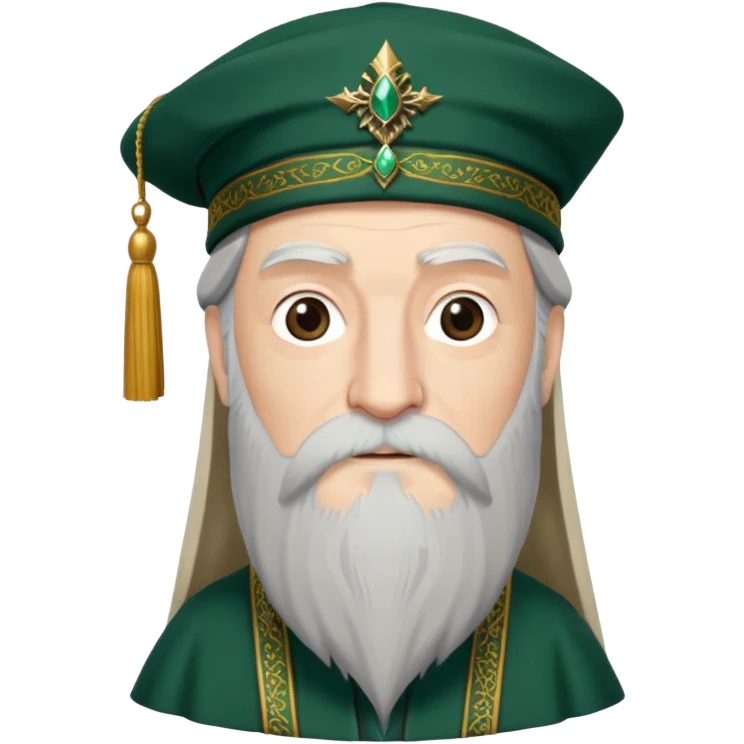 albus dumbledore long beard from harry potter with dark green turkish fez hat and decorative motifs, no gem emoji