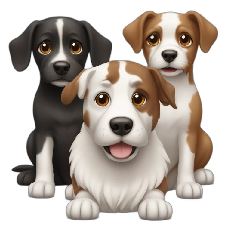 three dogs: one black, one brown and one white emoji