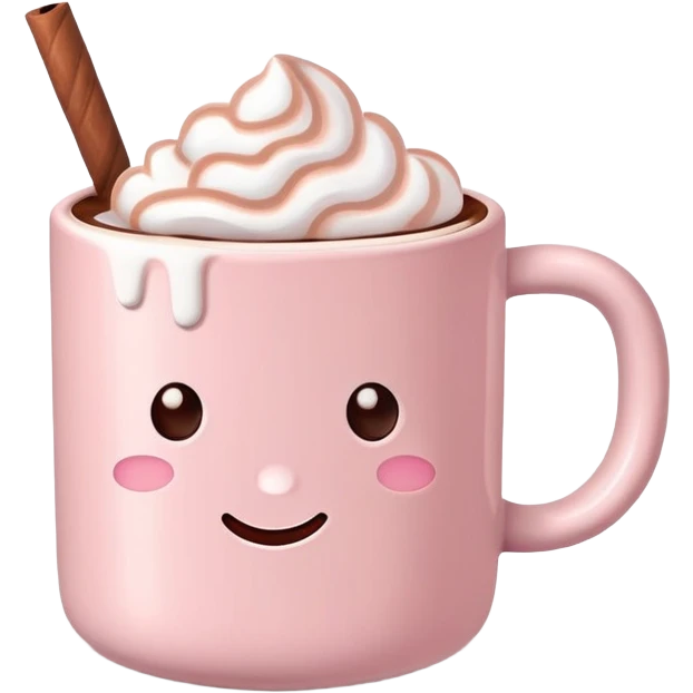 Light Pink mug of hot chocolate with marshmallows  emoji
