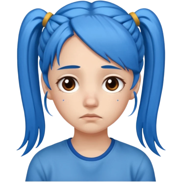 long blue hair girl in pig tails with brown eyes upset emoji