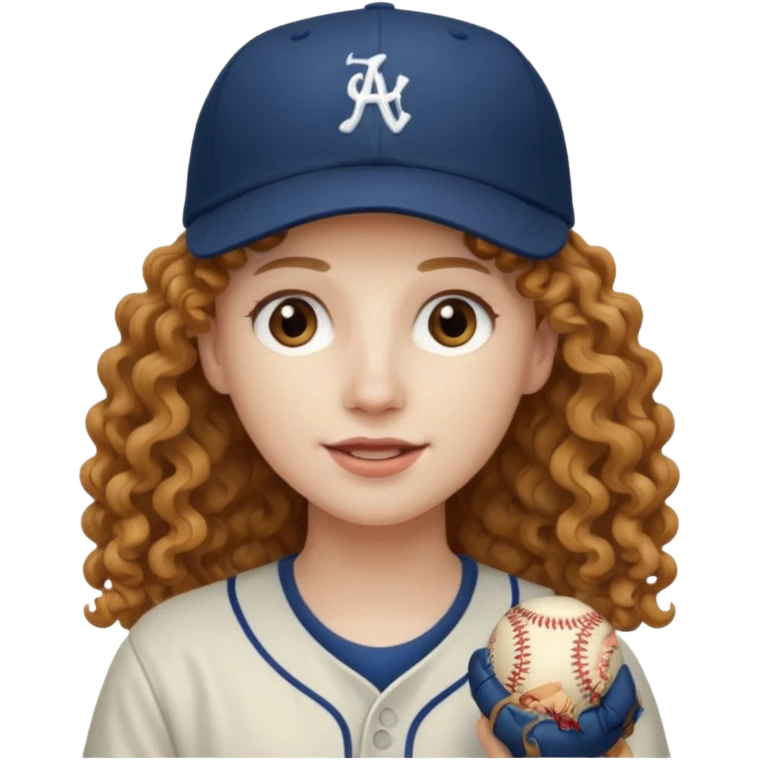 long hair light brown curly pale skin and a baseball hat emoji