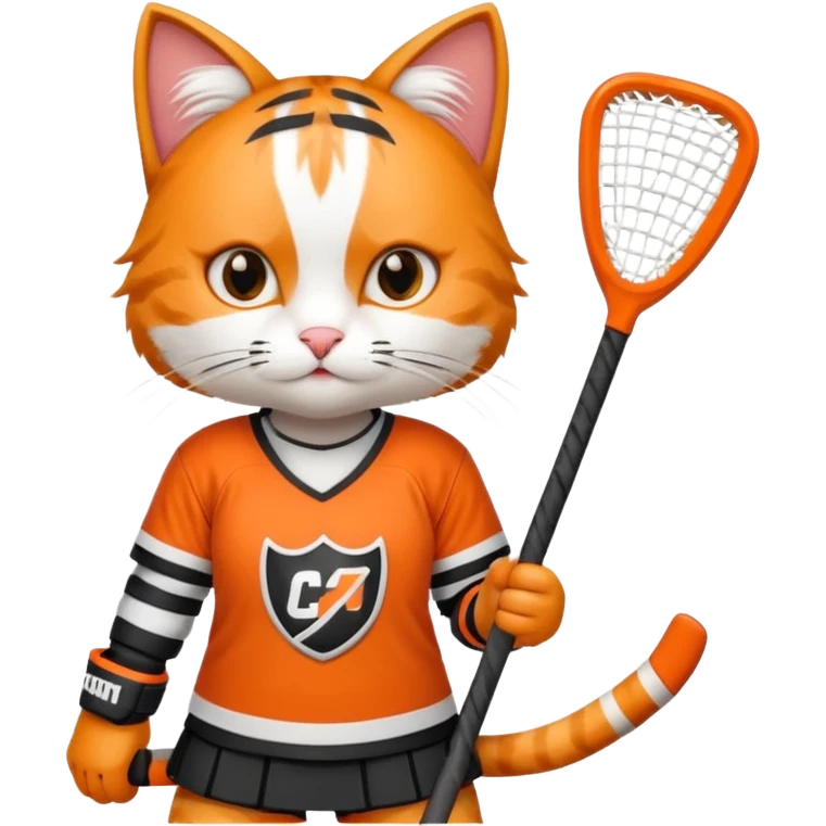 female cat hockey player with one hockey stick emoji