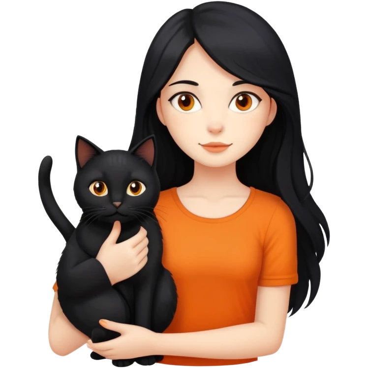 A black long haired girl holding a black cat and an orange long haired cat emoji