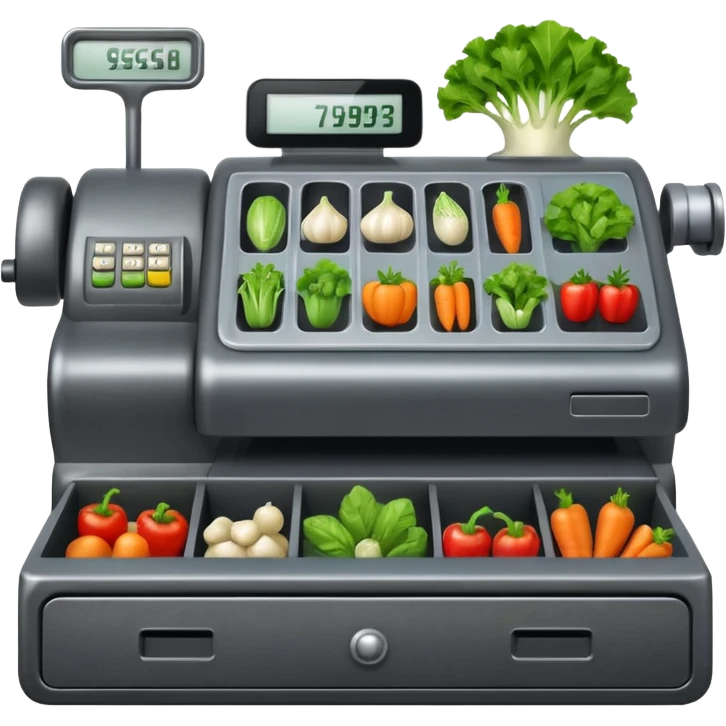cash registerwith symbols for vegtables from the front emoji