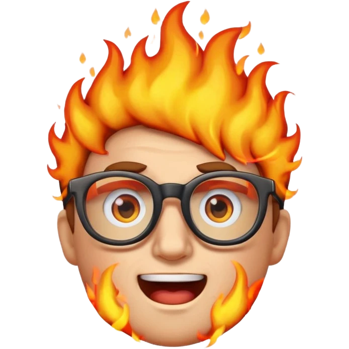 burning nerd emoji with flames, nerdy face, glasses, intense fire emoji